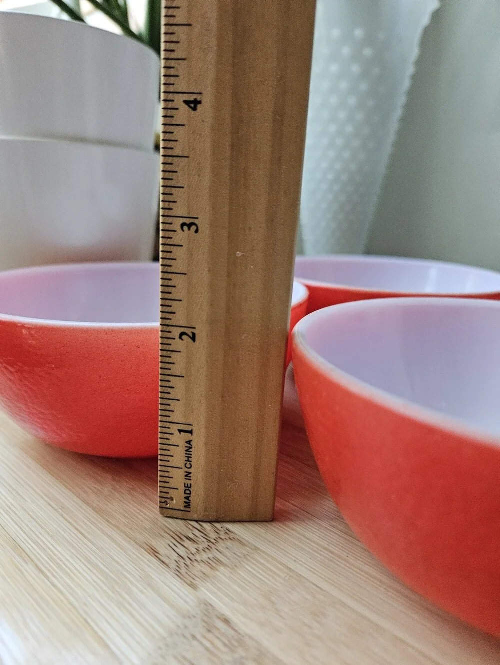 Hazel Atlas MCM Milk Glass Orange Peel Texture Red 4.8 in Cereal Bowl Set of 3